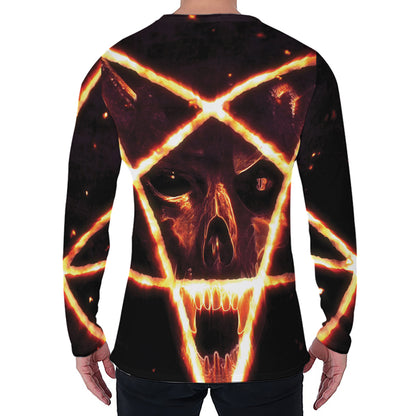 Flame Satanic Pentagram Print Men's Long Sleeve T-Shirt