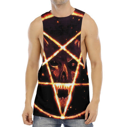 Flame Satanic Pentagram Print Men's Muscle Tank Top