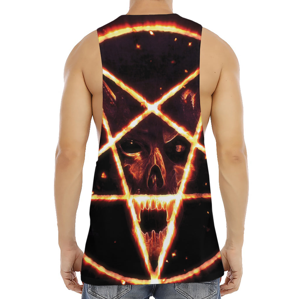 Flame Satanic Pentagram Print Men's Muscle Tank Top