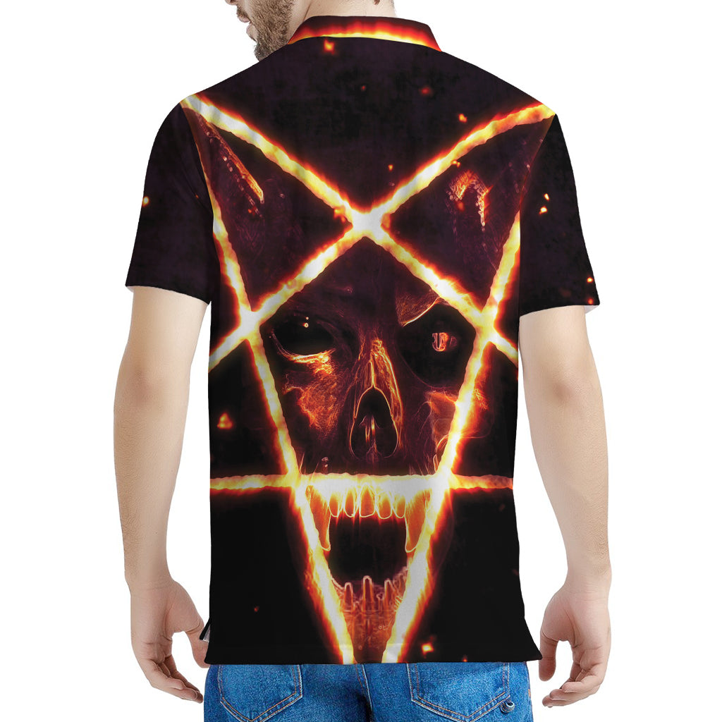 Flame Satanic Pentagram Print Men's Polo Shirt