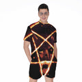 Flame Satanic Pentagram Print Men's Romper