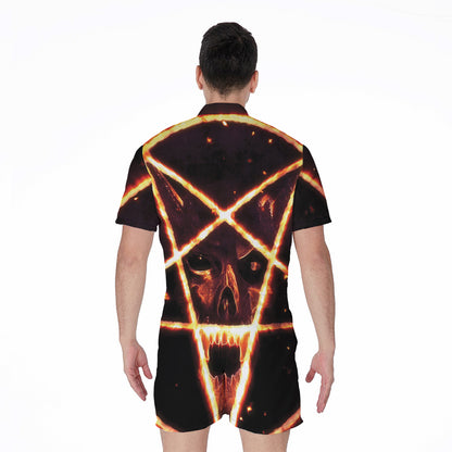 Flame Satanic Pentagram Print Men's Rompers