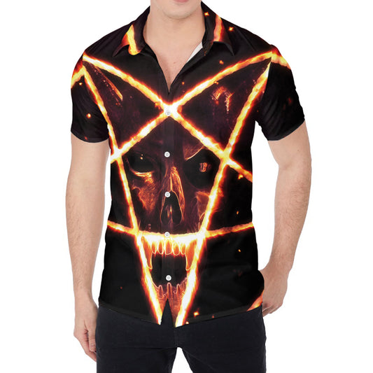 Flame Satanic Pentagram Print Men's Shirt
