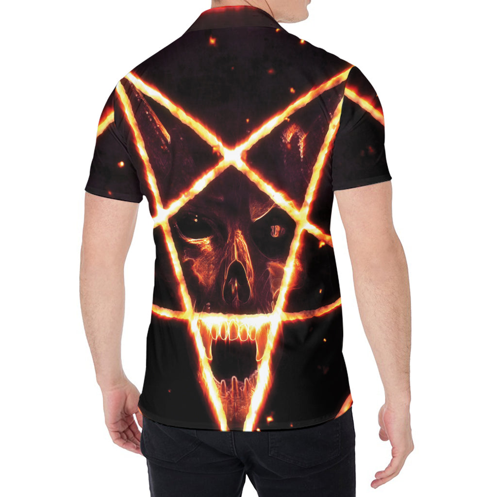 Flame Satanic Pentagram Print Men's Shirt