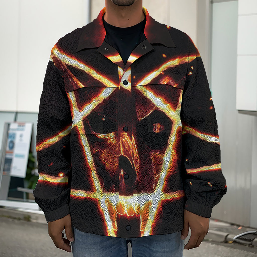 Flame Satanic Pentagram Print Men's Shirt Jacket