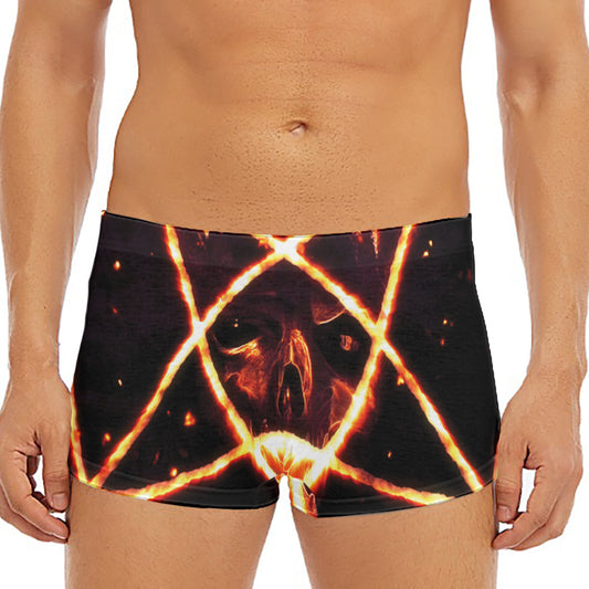 Flame Satanic Pentagram Print Men's Short Boxer Briefs