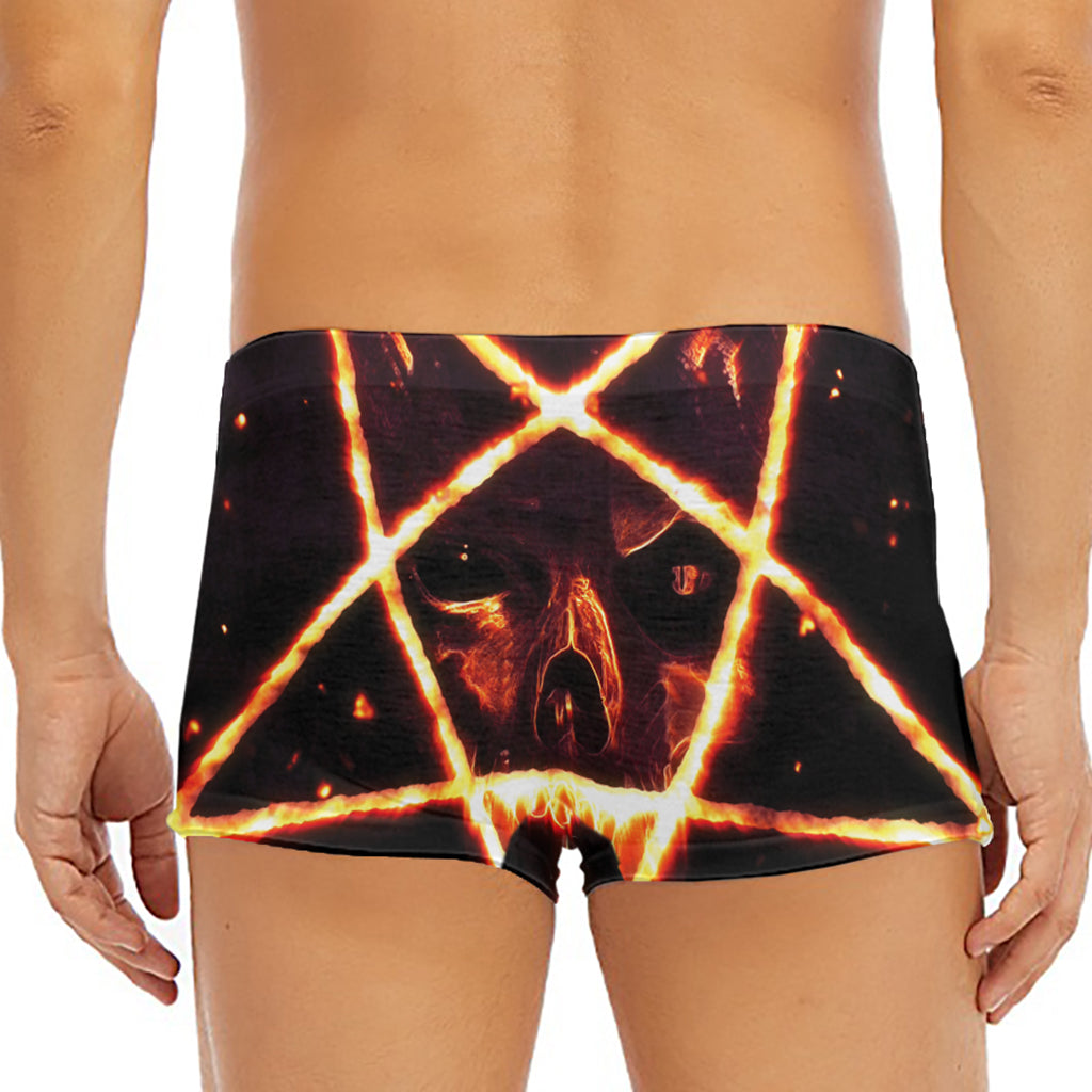 Flame Satanic Pentagram Print Men's Short Boxer Briefs