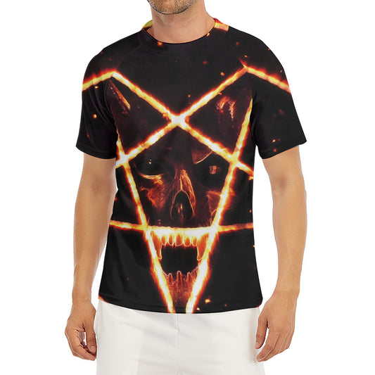 Flame Satanic Pentagram Print Men's Short Sleeve Rash Guard