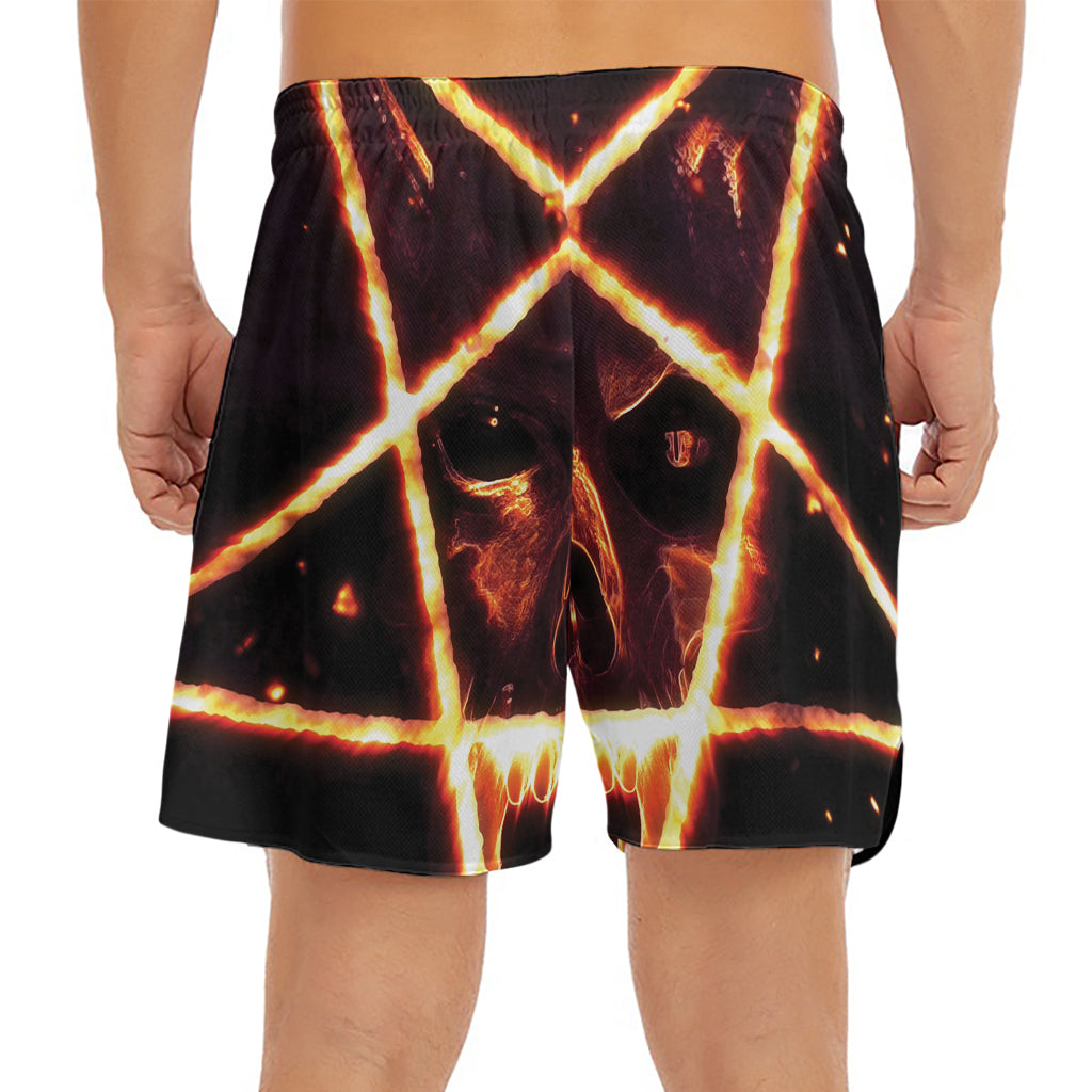 Flame Satanic Pentagram Print Men's Split Running Shorts