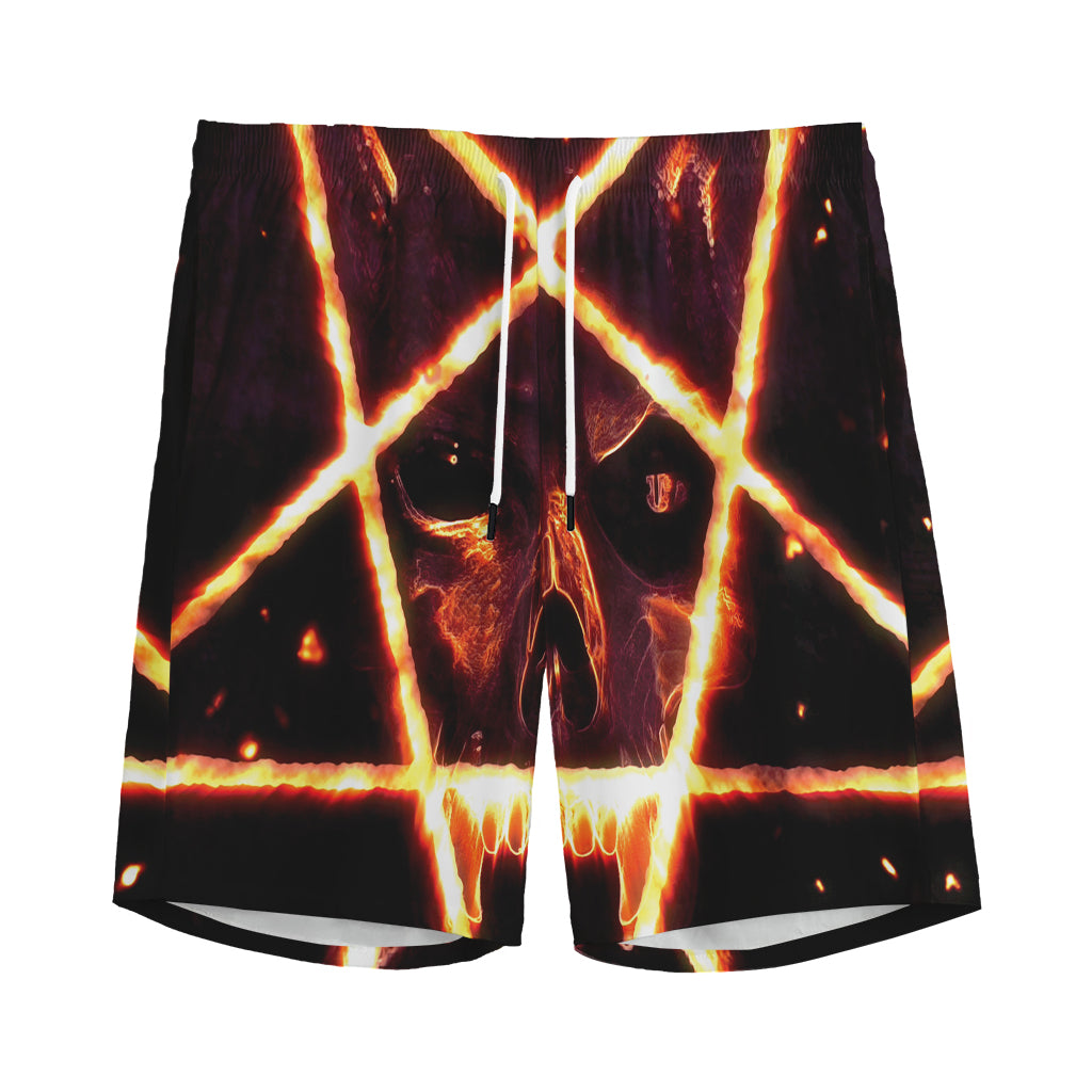 Flame Satanic Pentagram Print Men's Sports Shorts
