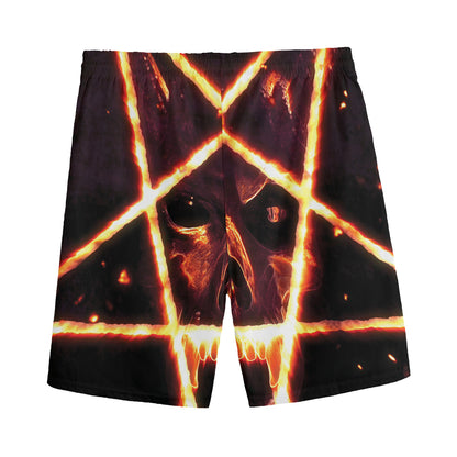 Flame Satanic Pentagram Print Men's Sports Shorts