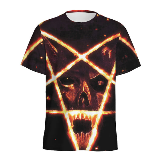 Flame Satanic Pentagram Print Men's Sports T-Shirt