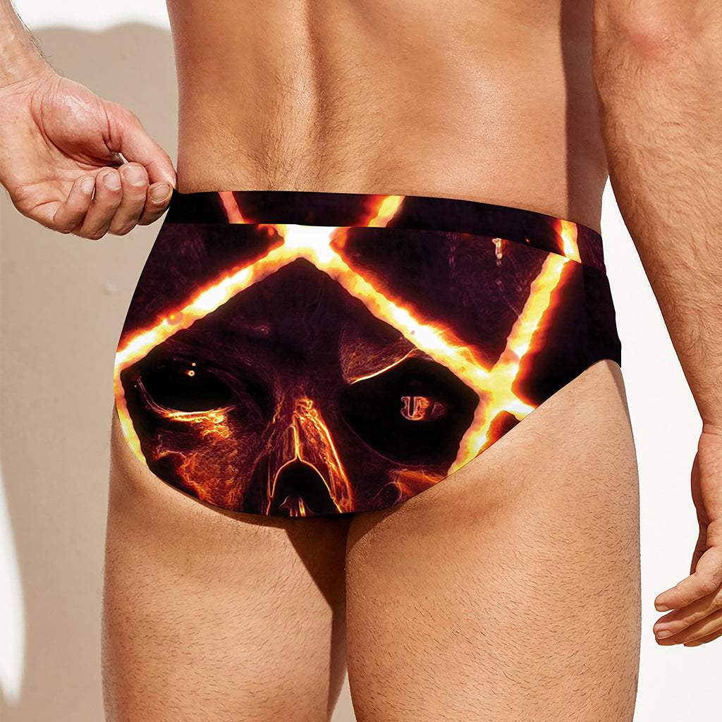 Flame Satanic Pentagram Print Men's Swim Briefs