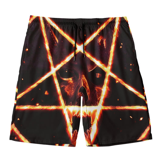 Flame Satanic Pentagram Print Men's Swim Trunks