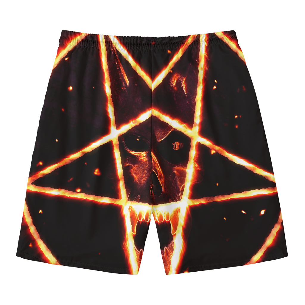 Flame Satanic Pentagram Print Men's Swim Trunks