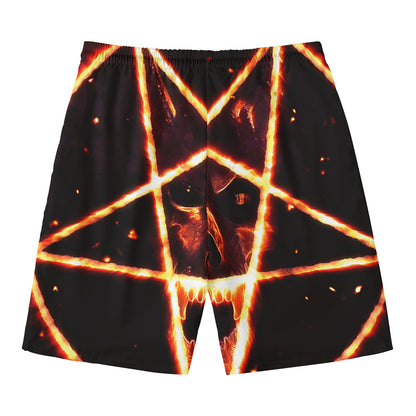 Flame Satanic Pentagram Print Men's Swim Trunks