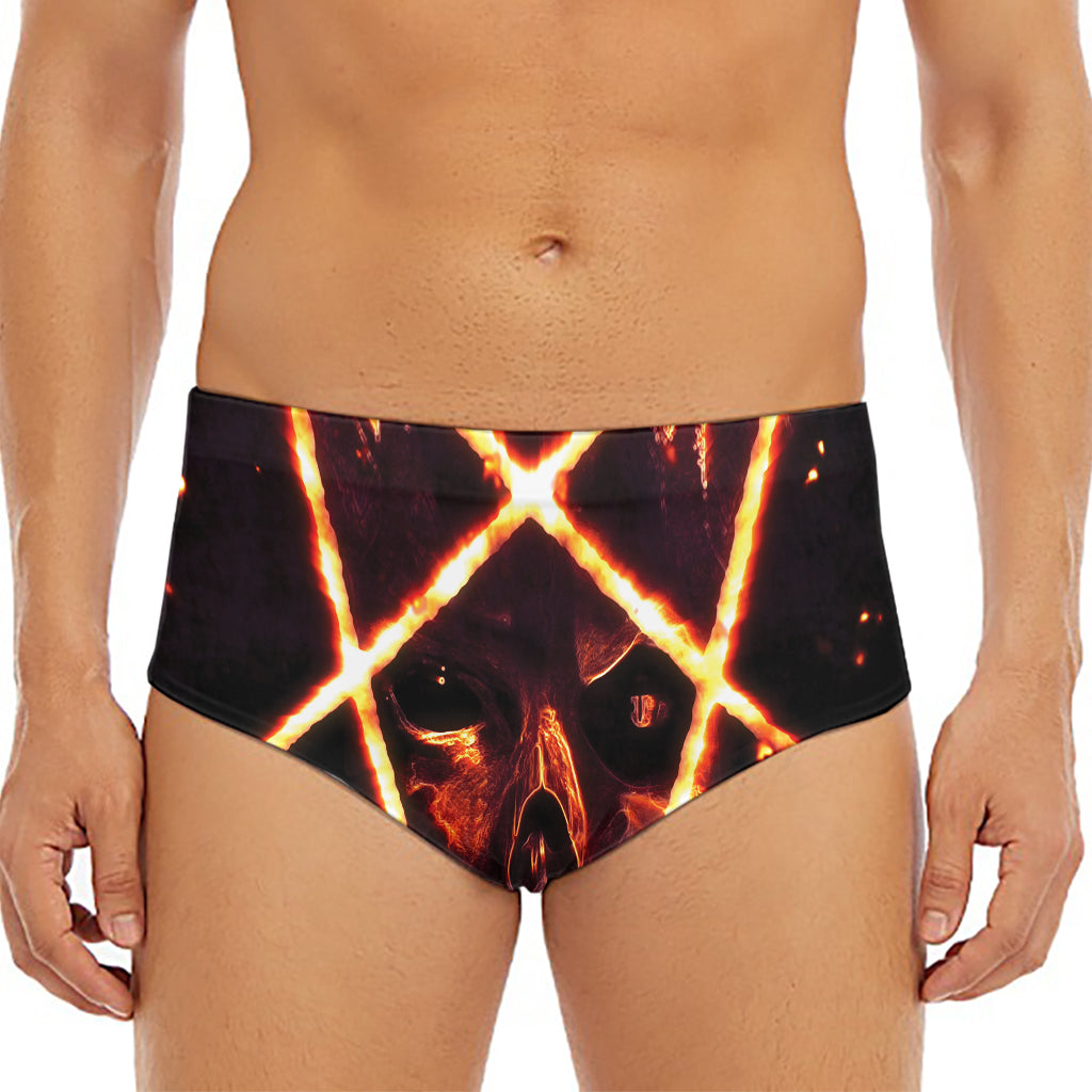 Flame Satanic Pentagram Print Men's Triangle Swim Briefs