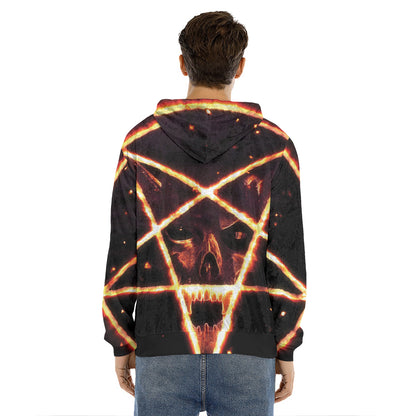 Flame Satanic Pentagram Print Men's Velvet Pullover Hoodie