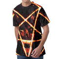 Flame Satanic Pentagram Print Men's Velvet T-Shirt