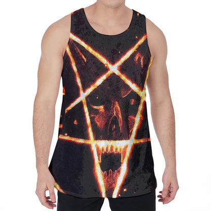 Flame Satanic Pentagram Print Men's Velvet Tank Top