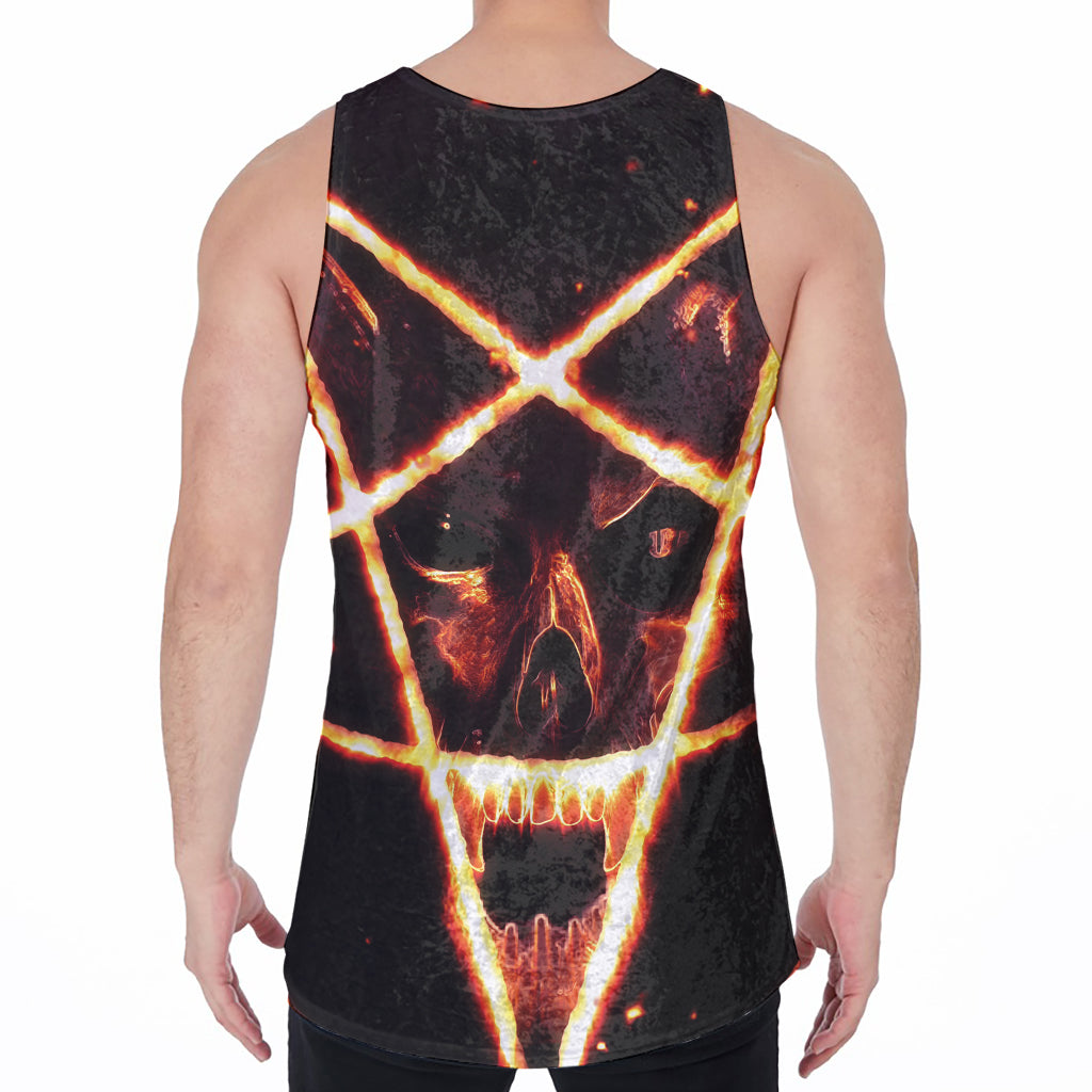 Flame Satanic Pentagram Print Men's Velvet Tank Top