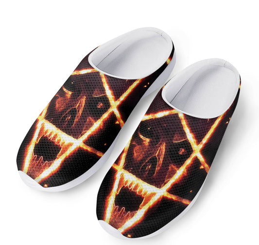 Flame Satanic Pentagram Print Mesh Casual Shoes