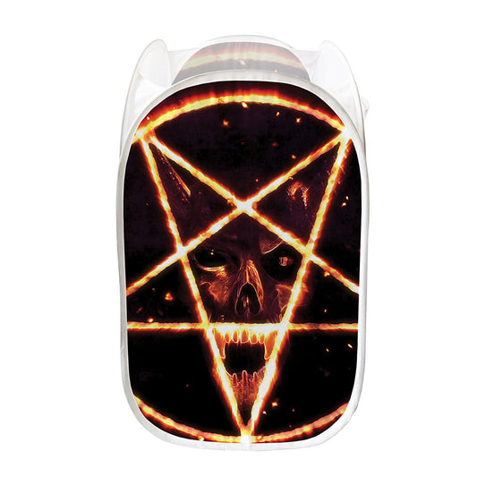 Flame Satanic Pentagram Print Mesh Laundry Hamper