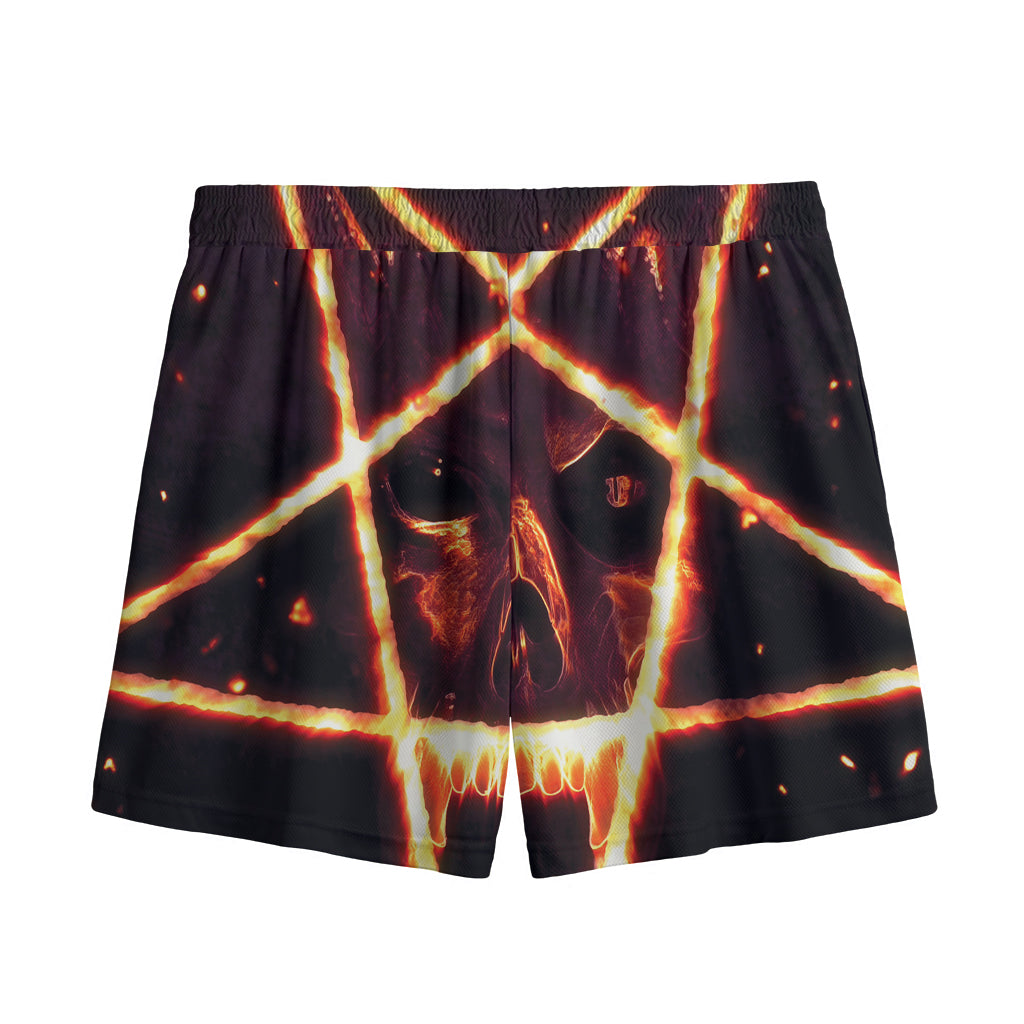 Flame Satanic Pentagram Print Mesh Shorts