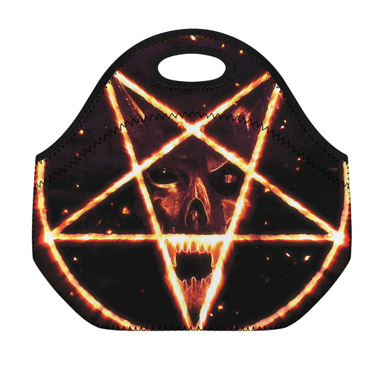 Flame Satanic Pentagram Print Neoprene Lunch Bag