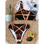 Flame Satanic Pentagram Print One Shoulder Bikini Top