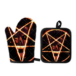 Flame Satanic Pentagram Print Oven Mitt And Pot Holder Set