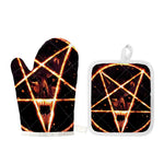Flame Satanic Pentagram Print Oven Mitt And Pot Holder Set