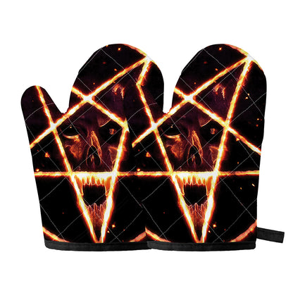 Flame Satanic Pentagram Print Oven Mitts