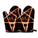 Flame Satanic Pentagram Print Oven Mitts
