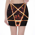Flame Satanic Pentagram Print Pencil Mini Skirt