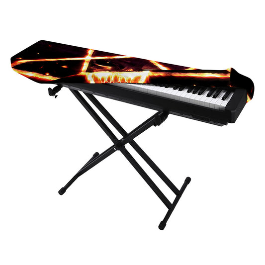 Flame Satanic Pentagram Print Piano Keyboard Cover