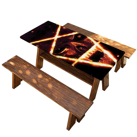 Flame Satanic Pentagram Print Picnic Table Cover