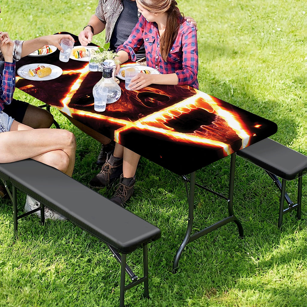 Flame Satanic Pentagram Print Picnic Table Cover
