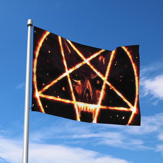 Flame Satanic Pentagram Print Polyester Flag