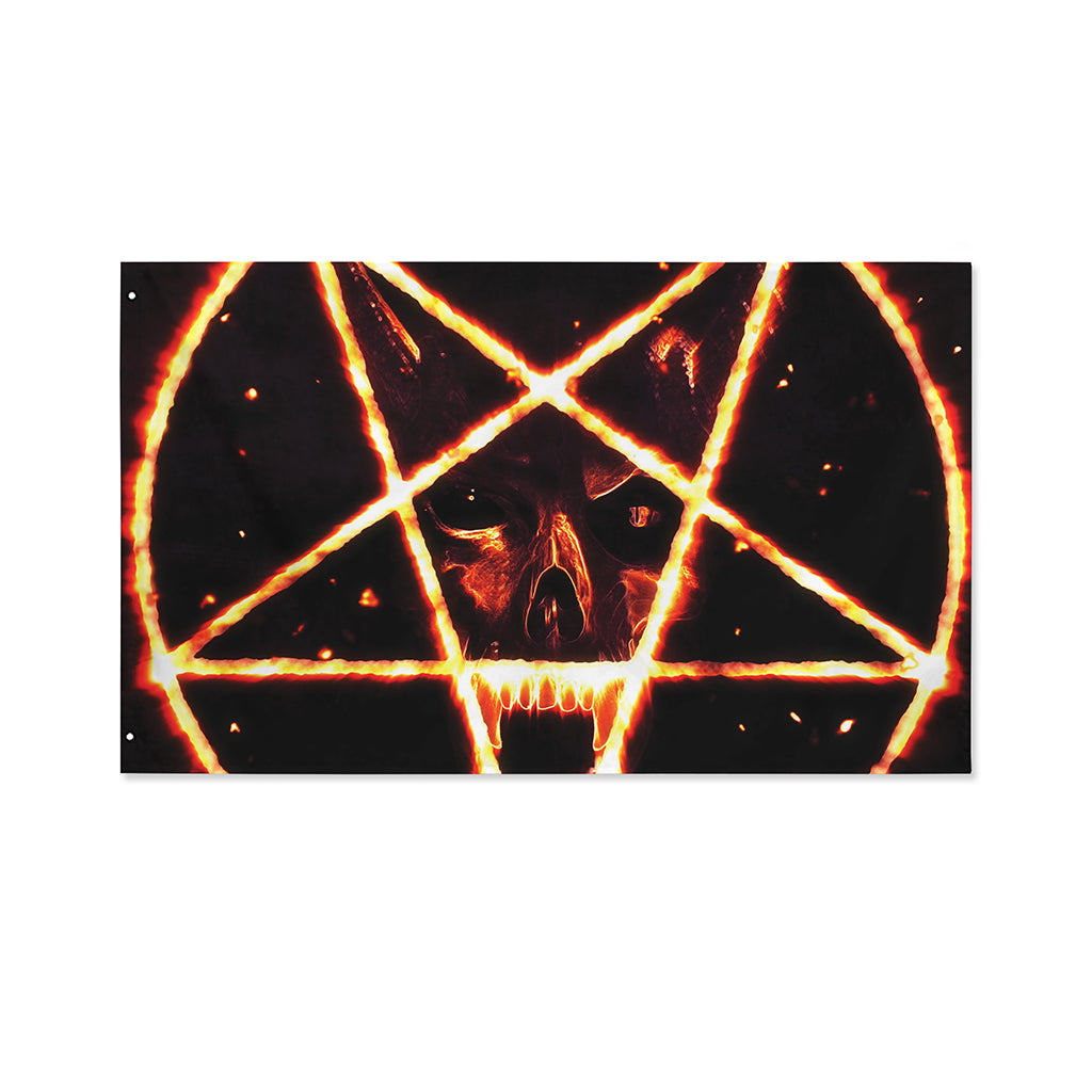 Flame Satanic Pentagram Print Polyester Flag