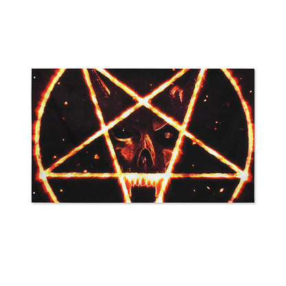 Flame Satanic Pentagram Print Polyester Flag
