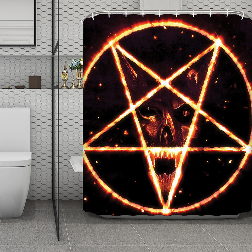 Flame Satanic Pentagram Print Polyester Shower Curtain