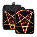 Flame Satanic Pentagram Print Pot Holders With Pocket