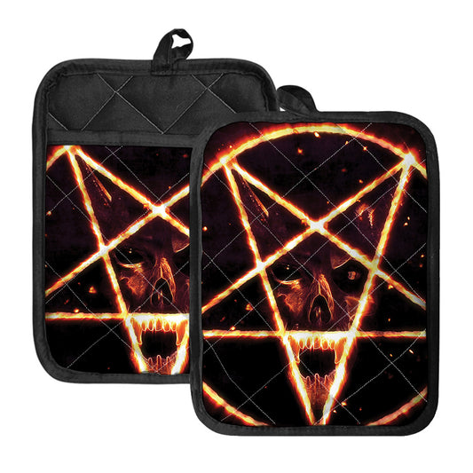 Flame Satanic Pentagram Print Pot Holders With Pocket