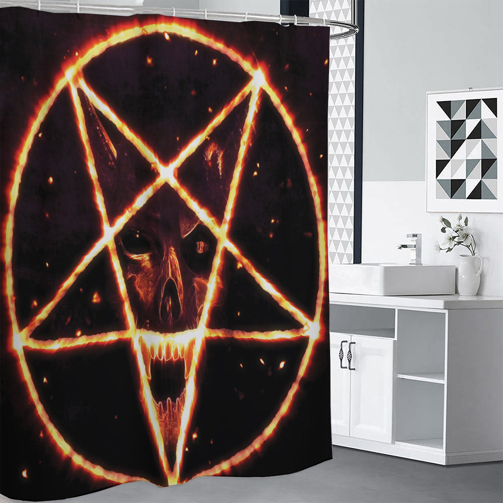 Flame Satanic Pentagram Print Premium Shower Curtain