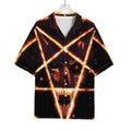 Flame Satanic Pentagram Print Rayon Hawaiian Shirt