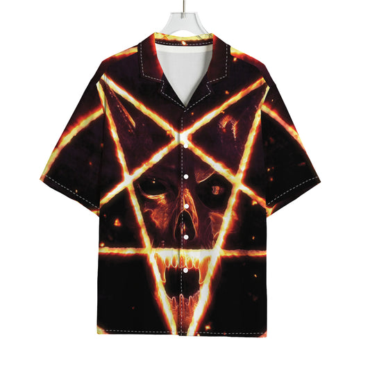 Flame Satanic Pentagram Print Rayon Hawaiian Shirt
