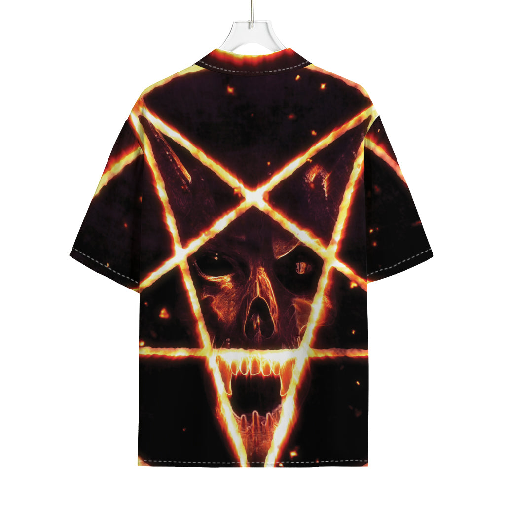 Flame Satanic Pentagram Print Rayon Hawaiian Shirt