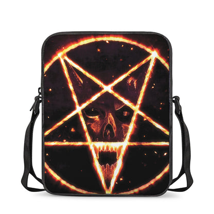 Flame Satanic Pentagram Print Rectangular Crossbody Bag