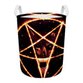 Flame Satanic Pentagram Print Round Laundry Basket